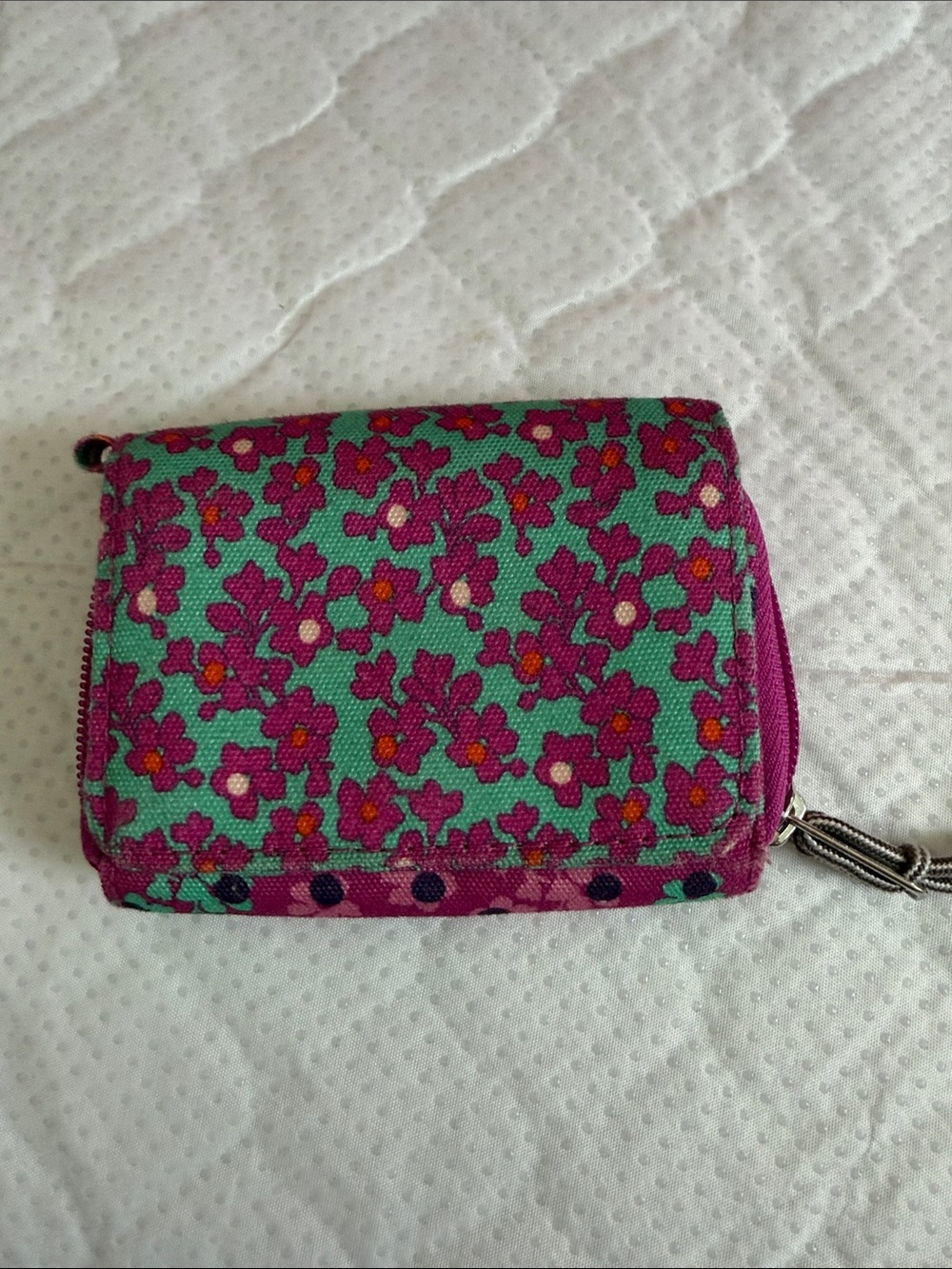 Vera Bradley Teal and Magenta Floral Zip Wallet - Picture 1 of 8